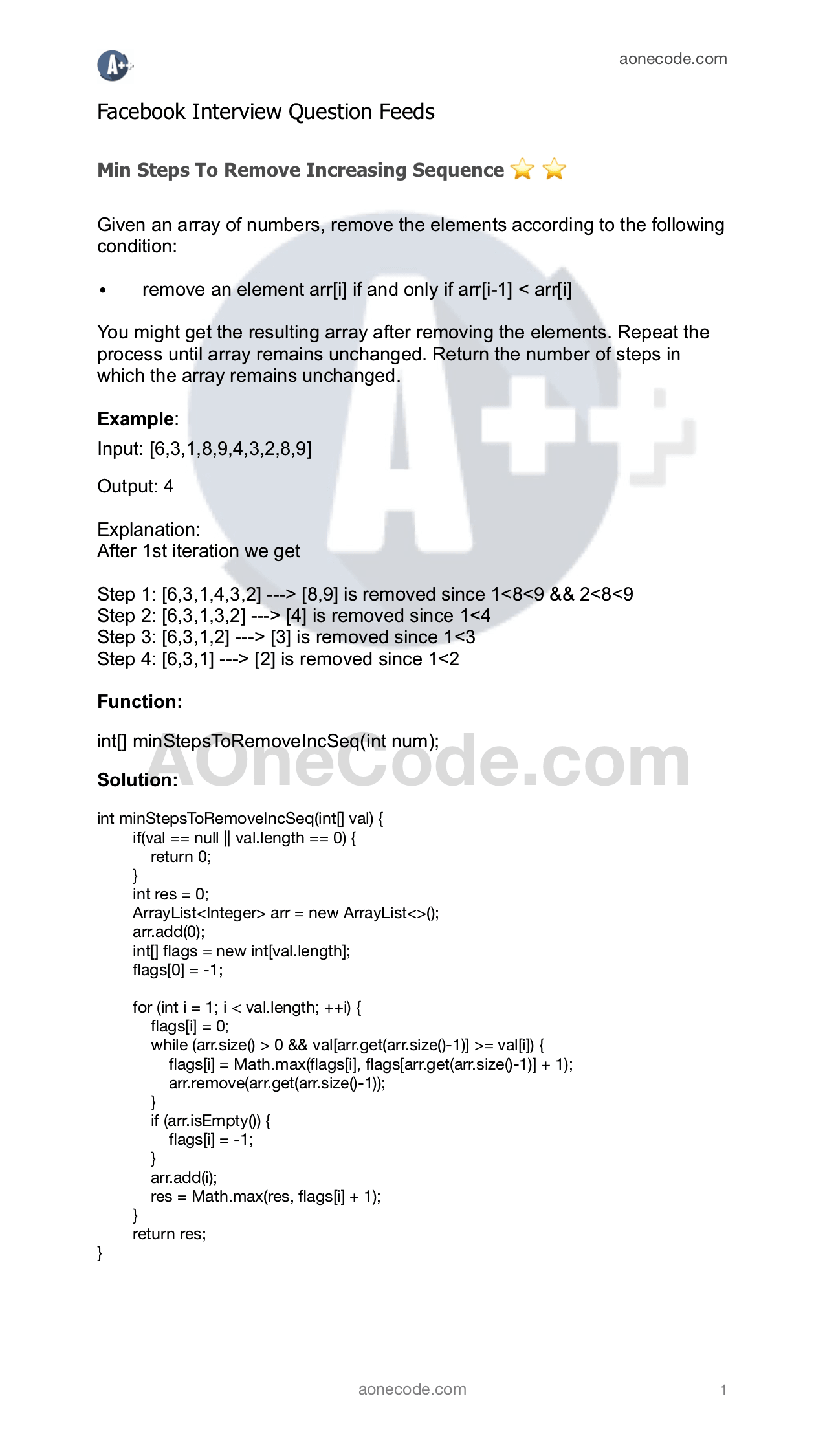 Min Steps To Remove Increasing Sequence